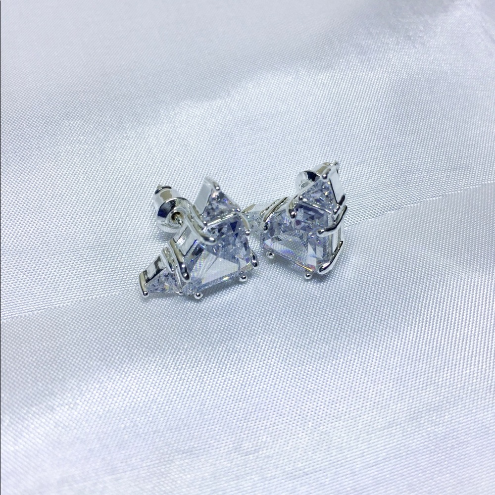 Triangle Silver Diamond Earrings